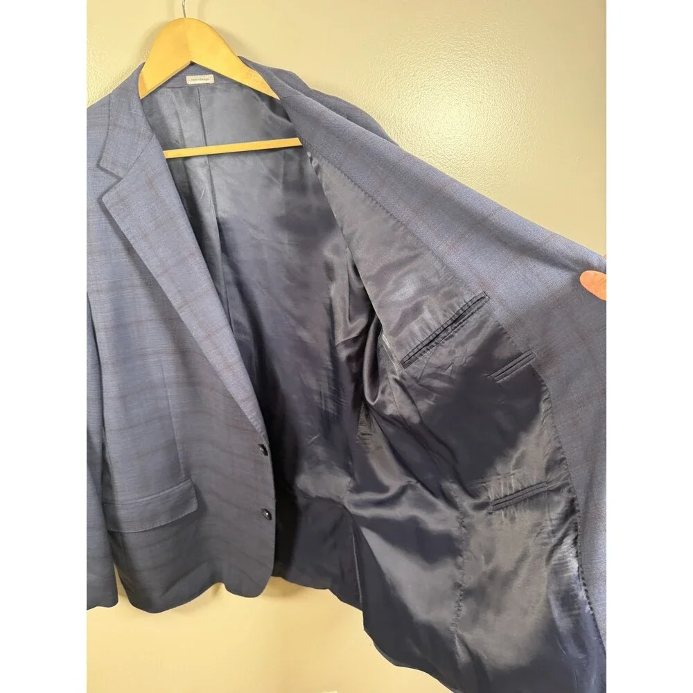 Peter Millar Wool Blazer Size 48 R Blue Plaid Career Professional Business Work